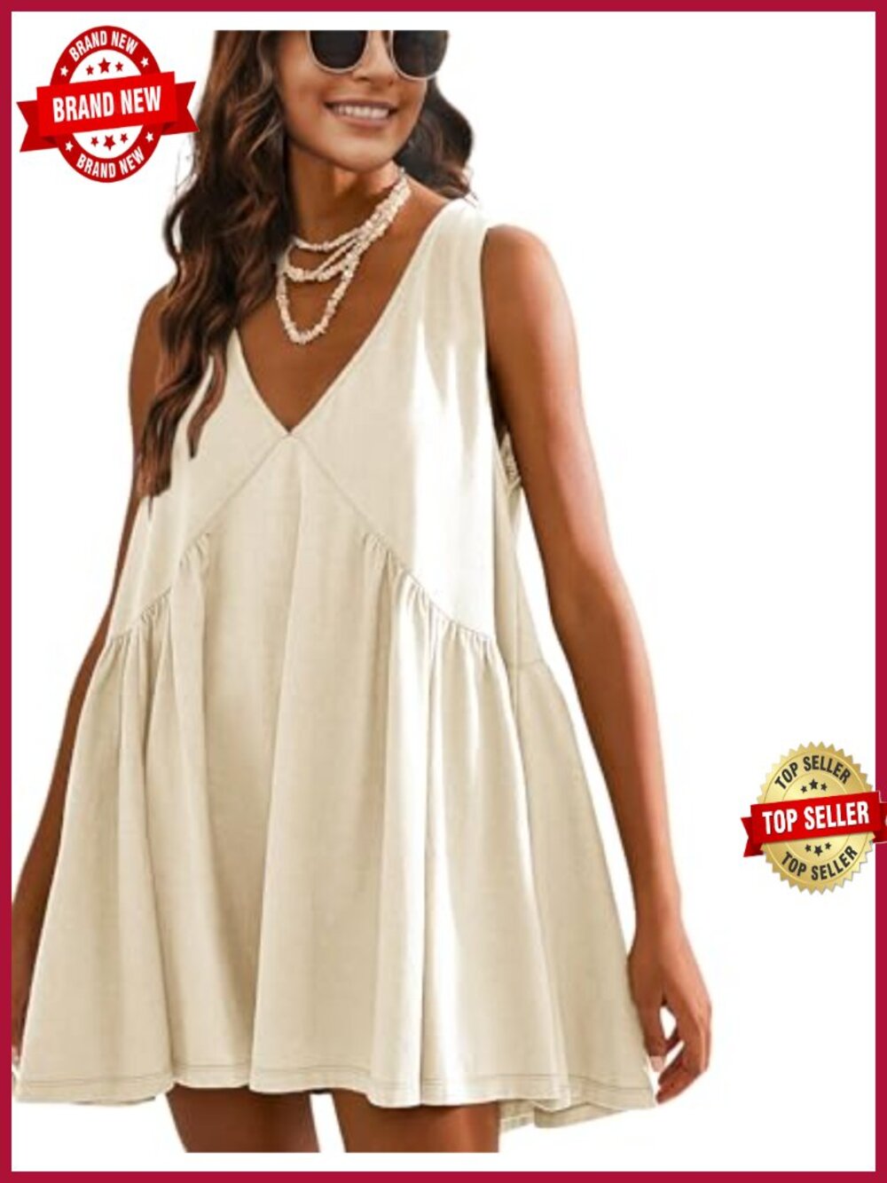 Athlisan Sleeveless V Neck Mini Dress Casual Loose Sundress with Pockets